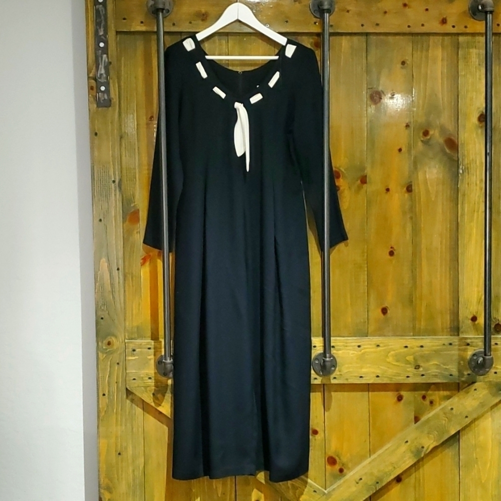 80s BLACK WHITE LONG SLEEVE JUMPER, WIDE LEG, SIZE 10 JUMPSUIT, ROMPER